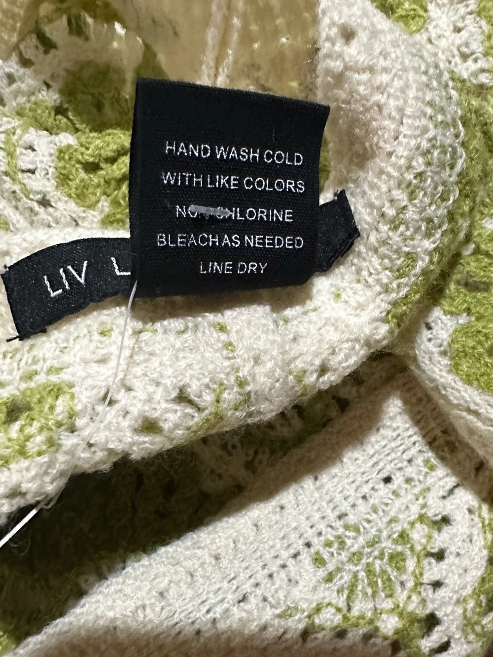 LIV LOS ANGELES Olive Green & Cream Crochet Vest - Size L